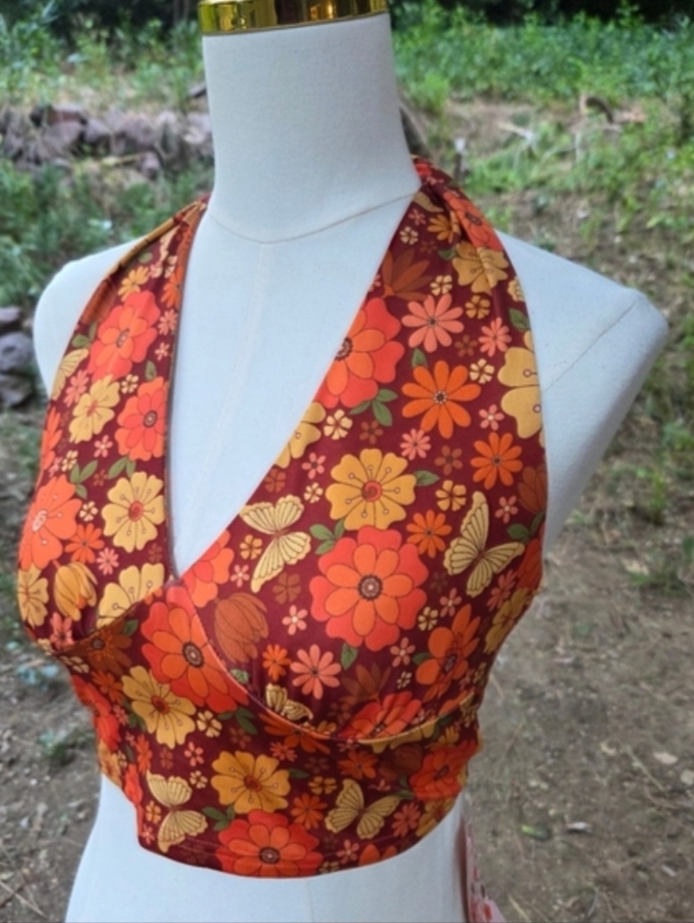 Shein MOD Floral Print Tie Backless Halter Top - Picture 3 of 9